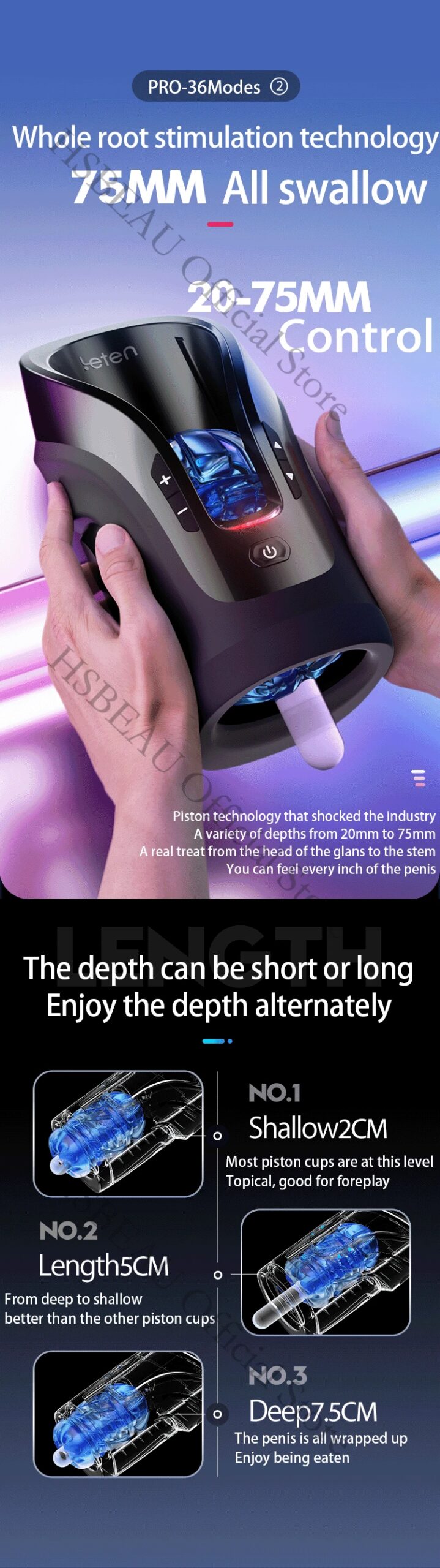 2024 Leten Thrusting-Pro Automatic Telescopic 75mm Deep Throat Blowjob Masturbation Sex Toy Powerful High Speed Male Masturbator