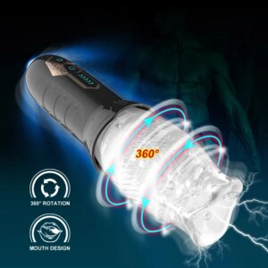 Automatic Rotating Real Oral Glans Trainer Vibrating Male Masturbators Cup Penis Stimulation Electric Pocket Pussy Stroking Sex