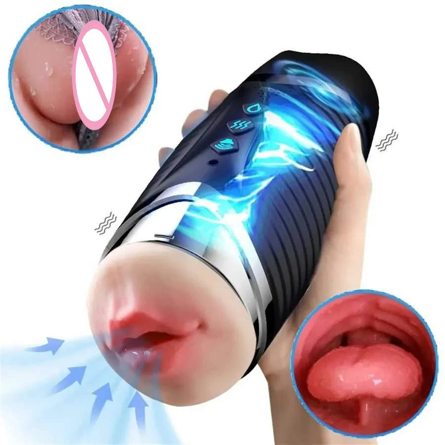 Automatic Male Masturbation Penis Trainer Electric Clamp Realistic Vagina Mouth Blowjob Dual Channel Masturbation Cup Sex Toys