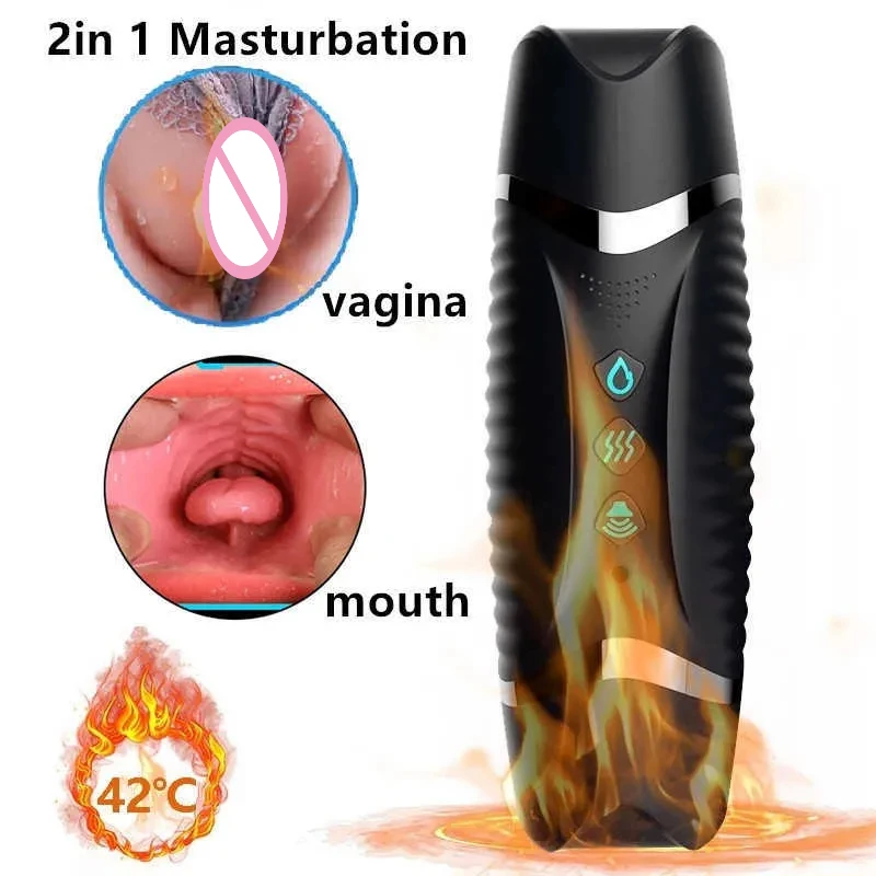 Automatic Male Masturbation Penis Trainer Electric Clamp Realistic Vagina Mouth Blowjob Dual Channel Masturbation Cup Sex Toys