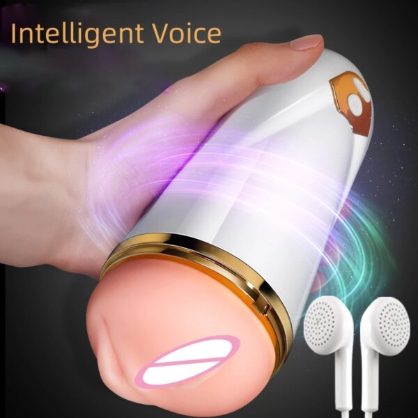 2IN 1Male Masturbator Cup Intelligent Voice Vibration Blowjob Real Vagina Pocket Pussy Penis Oral Sex Machine Toys for Man 18+