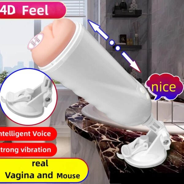 2IN 1Male Masturbator Cup Intelligent Voice Vibration Blowjob Real Vagina Pocket Pussy Penis Oral Sex Machine Toys for Man 18+