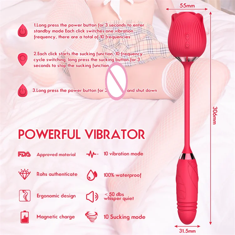 Rose G-spot Vibrator 10 Speed Clitoral Sucking Stimulation Dildo Masturbation Nipple Suction Female Oral Clit Sex Toys for Women