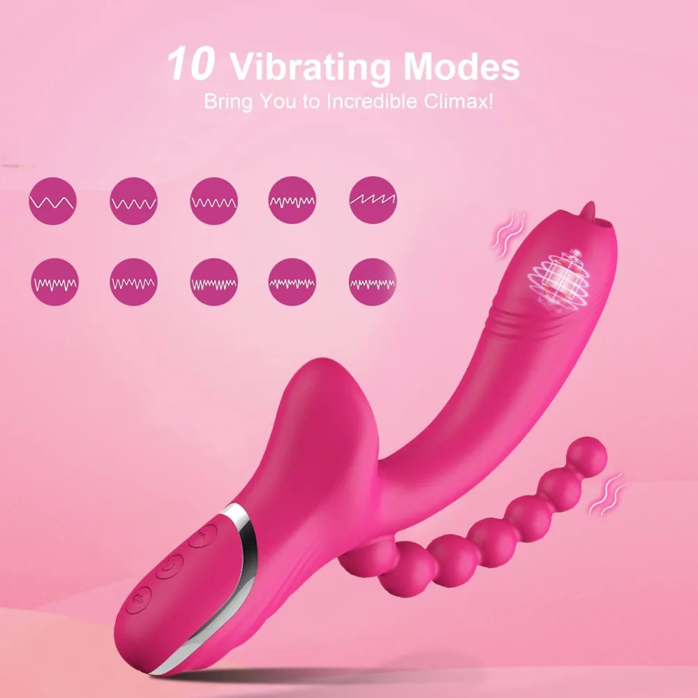 Consolador 3 en 1 para mujer, vibrador con ventosa para clítoris, punto G, lengua, lamer, estimulador al vacío, Juguetes sexuale