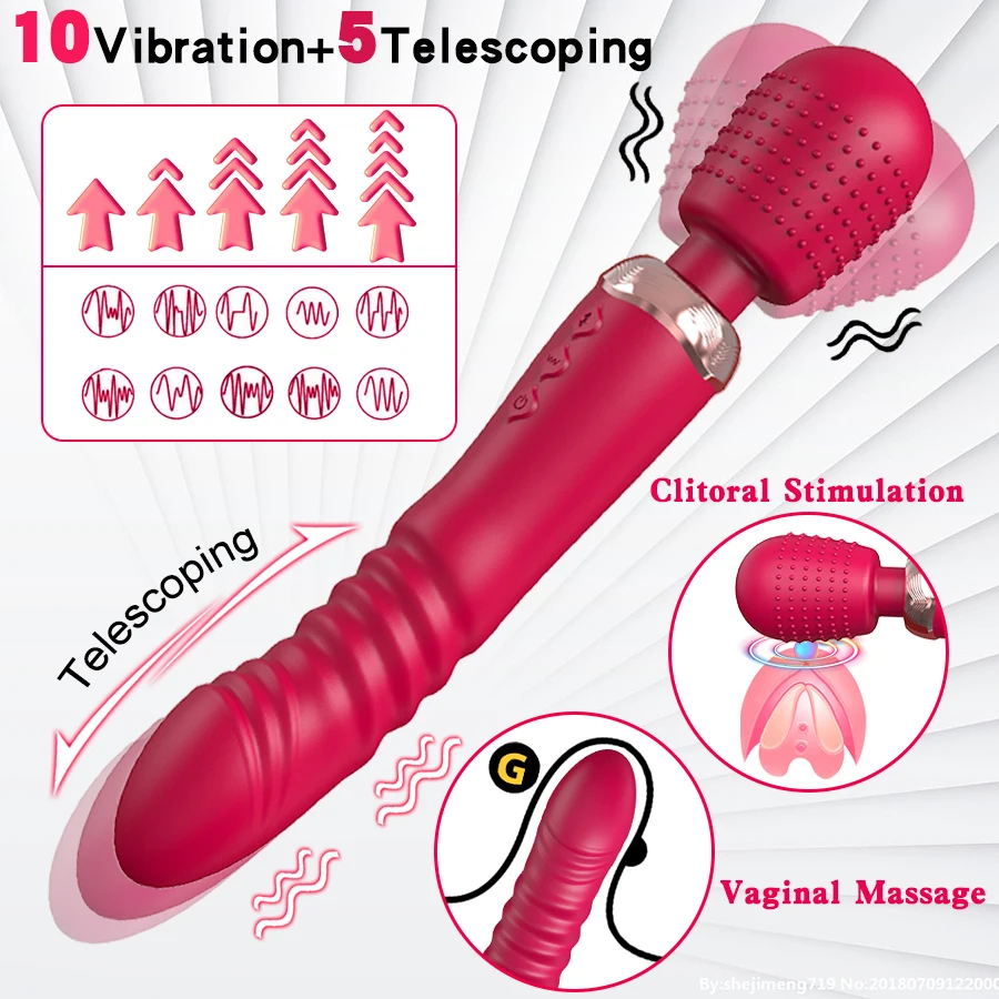 Powerful Thrusting Dildos Vibrator Three motors silicone Telescopic plus vibration large size Wand Massager Sex Toy For Couple