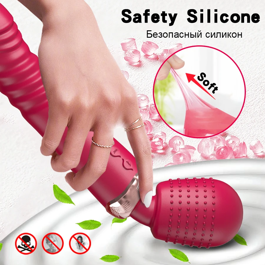 Powerful Thrusting Dildos Vibrator Three motors silicone Telescopic plus vibration large size Wand Massager Sex Toy For Couple