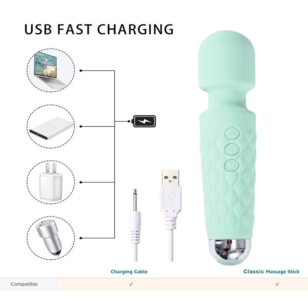 20 Modes Strong Vibration Upgraded Mini Vibrator Usb Charging Handheld Wand Massager G-Spot Clitoris Vibrator Sex Toys for Women