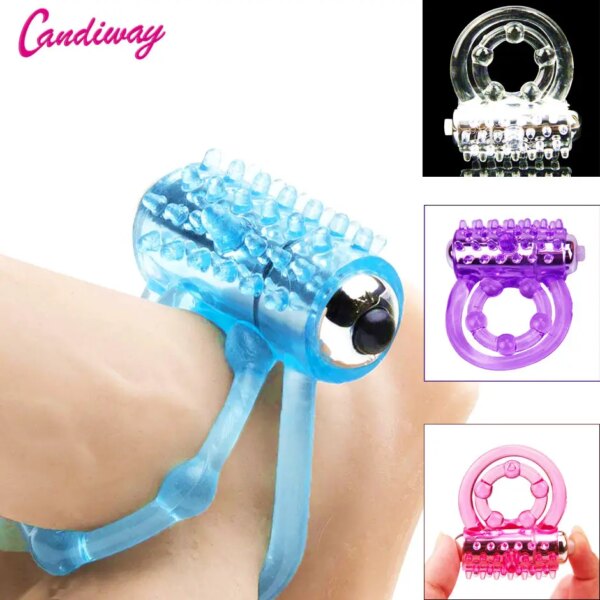 Double rings vibrator waterproof clitoris Massager masturbation Vibrating lasting cocking delay ejaculation vibe Sex Toy For man