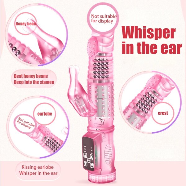 Rabbit Vibrator Realistic Dildo Penis Vibrator Clitoris Stimulate Massager Transparent Rotating Bead Female Sex Toy For Women