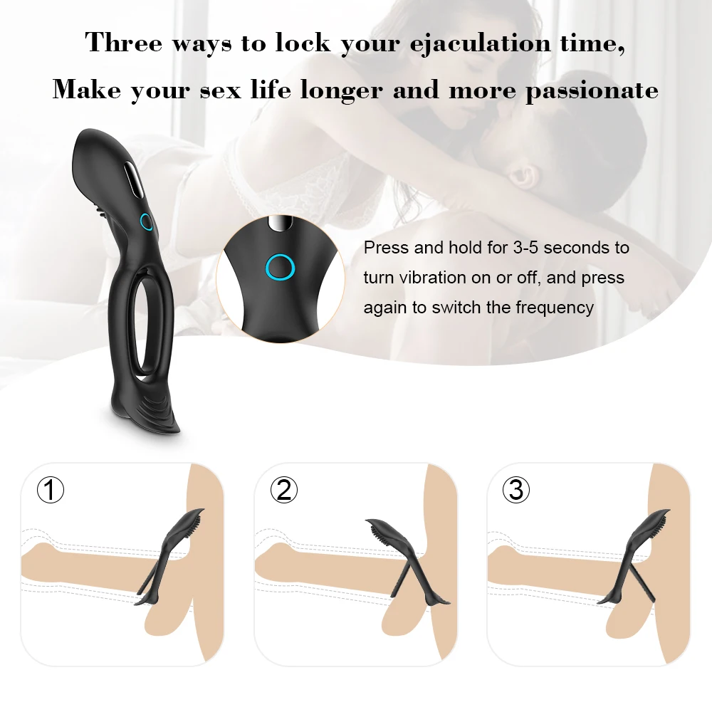 Penis Rings Vibrator for Men 10 Speeds Vibring Delay Ejaculation Double Cock Ring Clitoral Stimulator Sex Toys for Couple