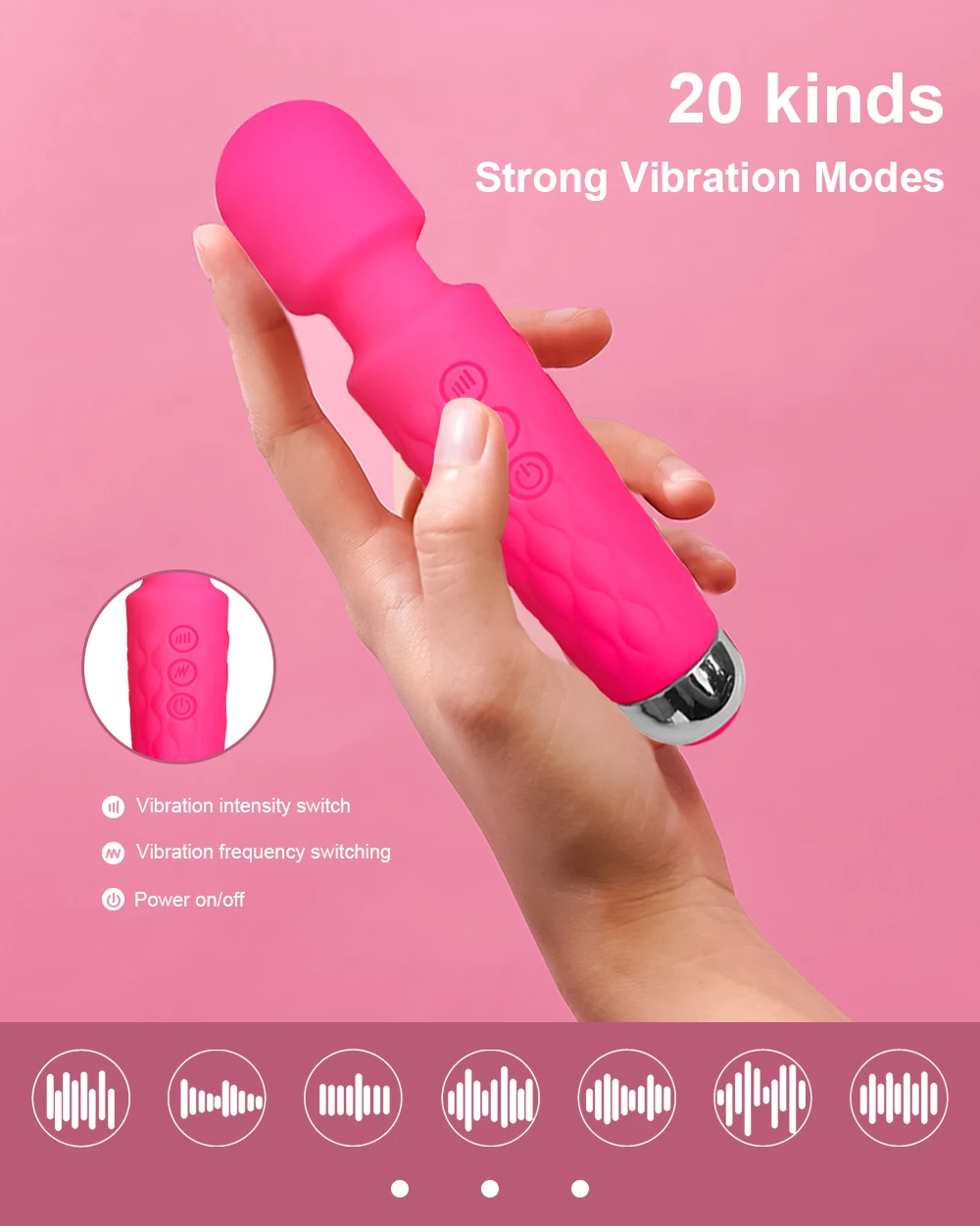 20 Modes Powerful Vibrator Magic Wand Female G-spot Massager USB Rechargeable Massager Adult Female Erotic Products 18