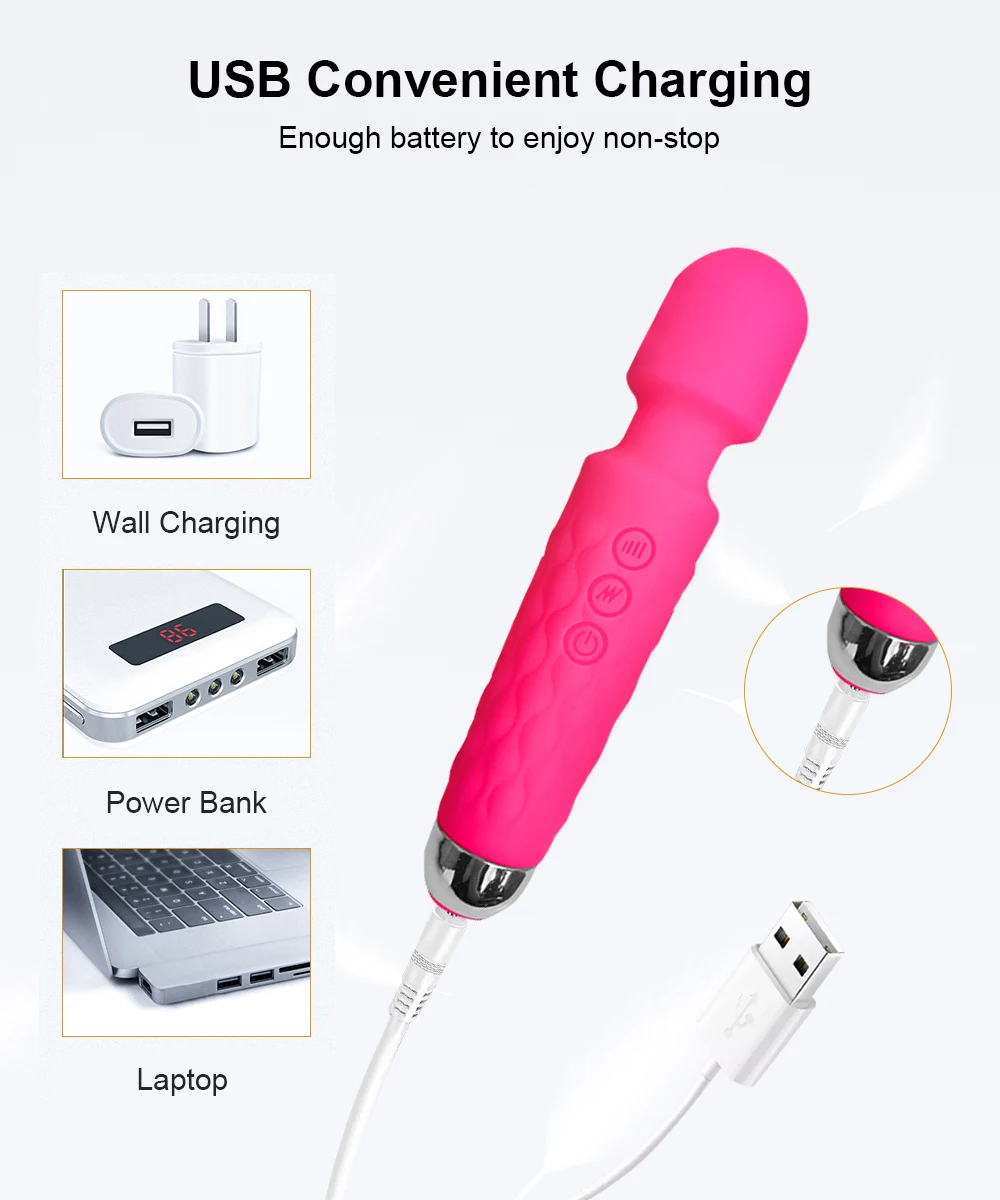 20 Modes Powerful Vibrator Magic Wand Female G-spot Massager USB Rechargeable Massager Adult Female Erotic Products 18