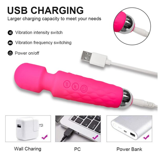 20 Modes Powerful Vibrator Magic Wand Female G-spot Massager USB Rechargeable Massager Adult Female Erotic Products 18