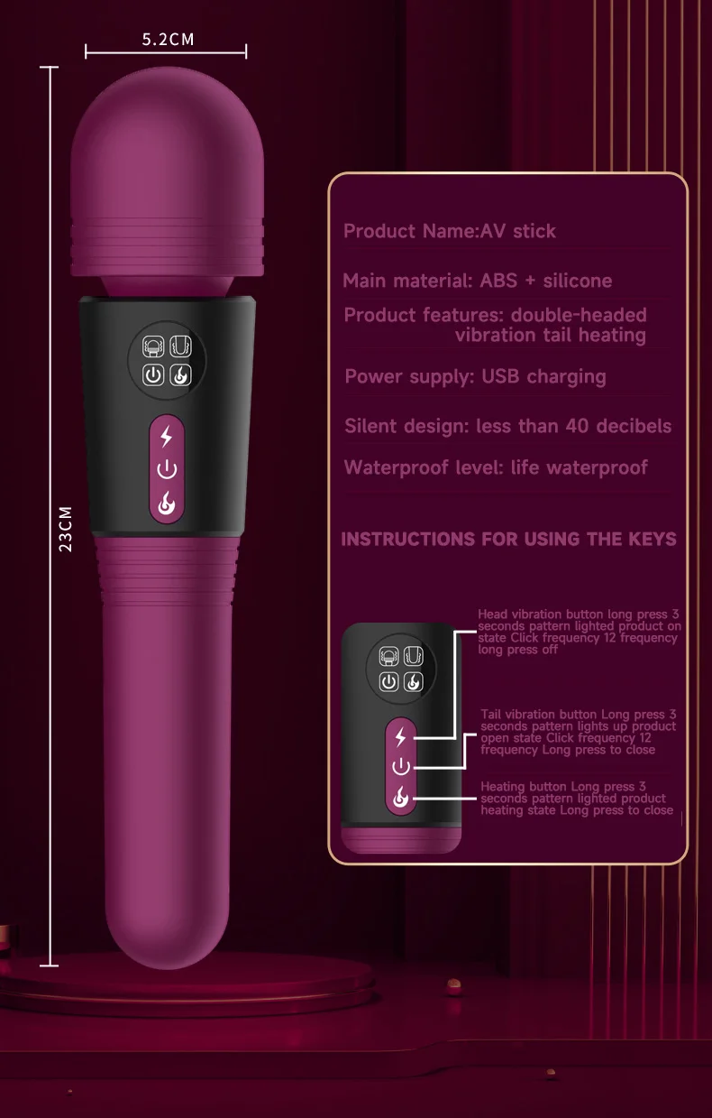 Double-headed women vibrator AV magic wand g-spot vagina nipple stimulator dildo erotic masturbator massage sex toys for couples