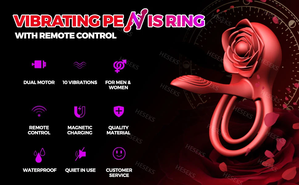 HESEKS Rose Vibrating Cock Ring 10 Vibration Penis Ring Penis Vibrators G-spot Clitoral Stimulator Adult Couples Sex Toy for Men HESEKS Rose Vibrating Cock Ring 10 Vibration Penis Ring Penis Vibrators G-spot Clitoral Stimulator Adult Couples Sex Toy for Men