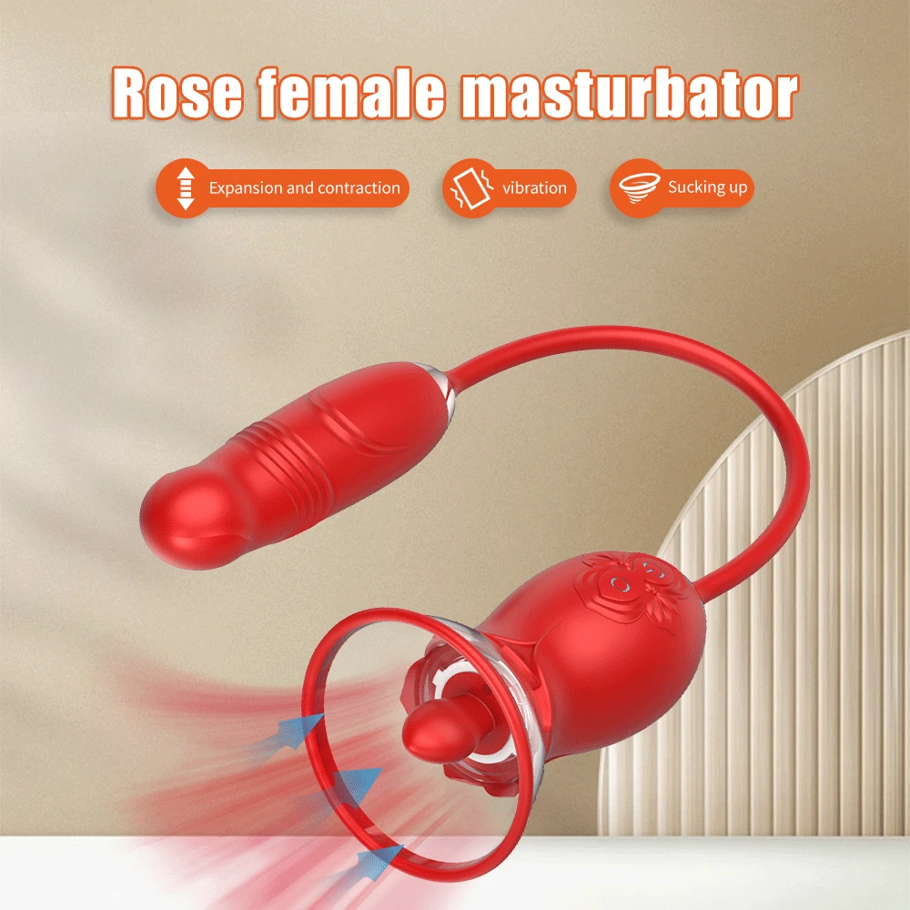 Rose Sucking Vibrator Female Nipple Clitoris Stimulator Thrusting Telescopic Vagin Massager Dildo Masturbation Sex Toy for Women