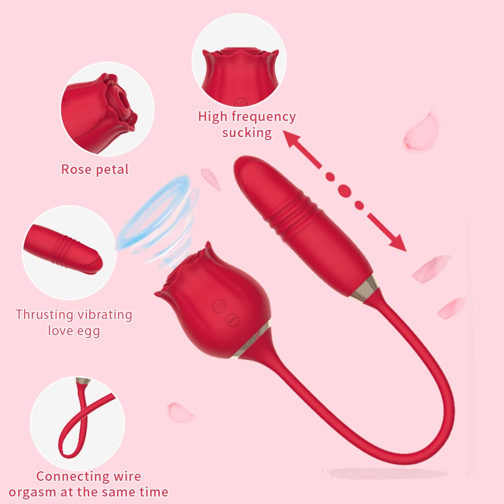 Rose Sucking Vibrator Female Nipple Clitoris Stimulator Thrusting Telescopic Vagin Massager Dildo Masturbation Sex Toy for Women