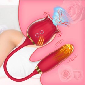 Rose Sucking Vibrator Female Nipple Clitoris Stimulator Thrusting Telescopic Vagin Massager Dildo Masturbation Sex Toy for Women