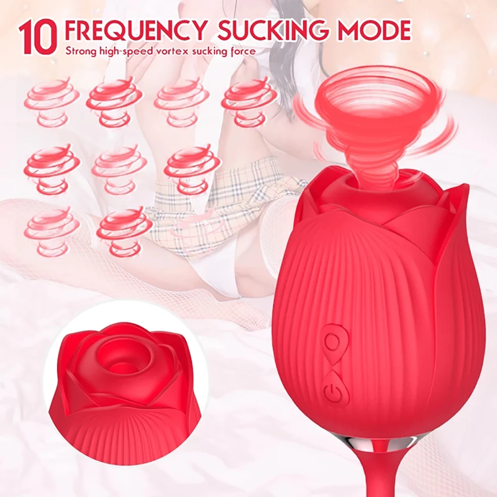 Rose Sucking Vibrator Female Nipple Clitoris Stimulator Thrusting Telescopic Vagin Massager Dildo Masturbation Sex Toy for Women