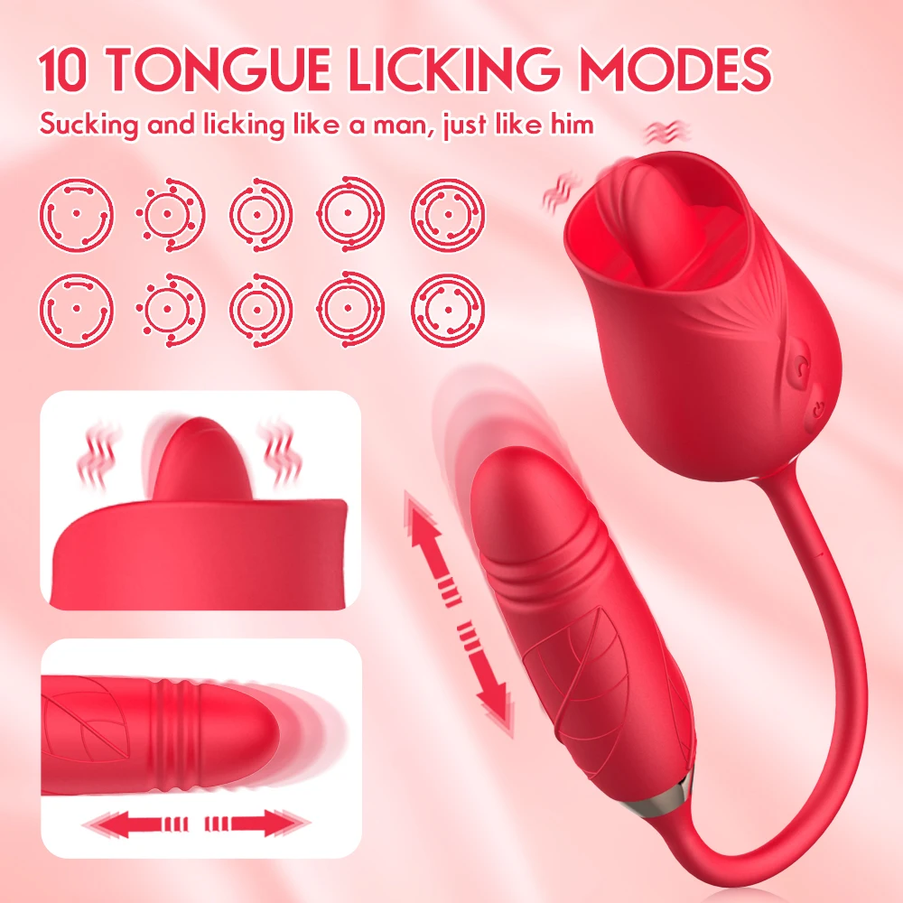 Rose Sucking Vibrator Female Nipple Clitoris Stimulator Thrusting Telescopic Vagin Massager Dildo Masturbation Sex Toy for Women