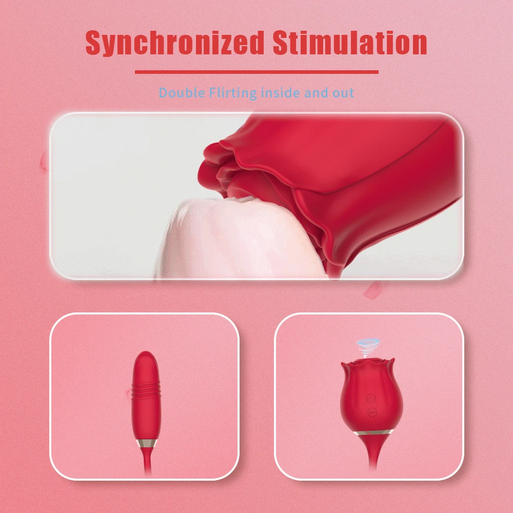 Rose Sucking Vibrator Female Nipple Clitoris Stimulator Thrusting Telescopic Vagin Massager Dildo Masturbation Sex Toy for Women