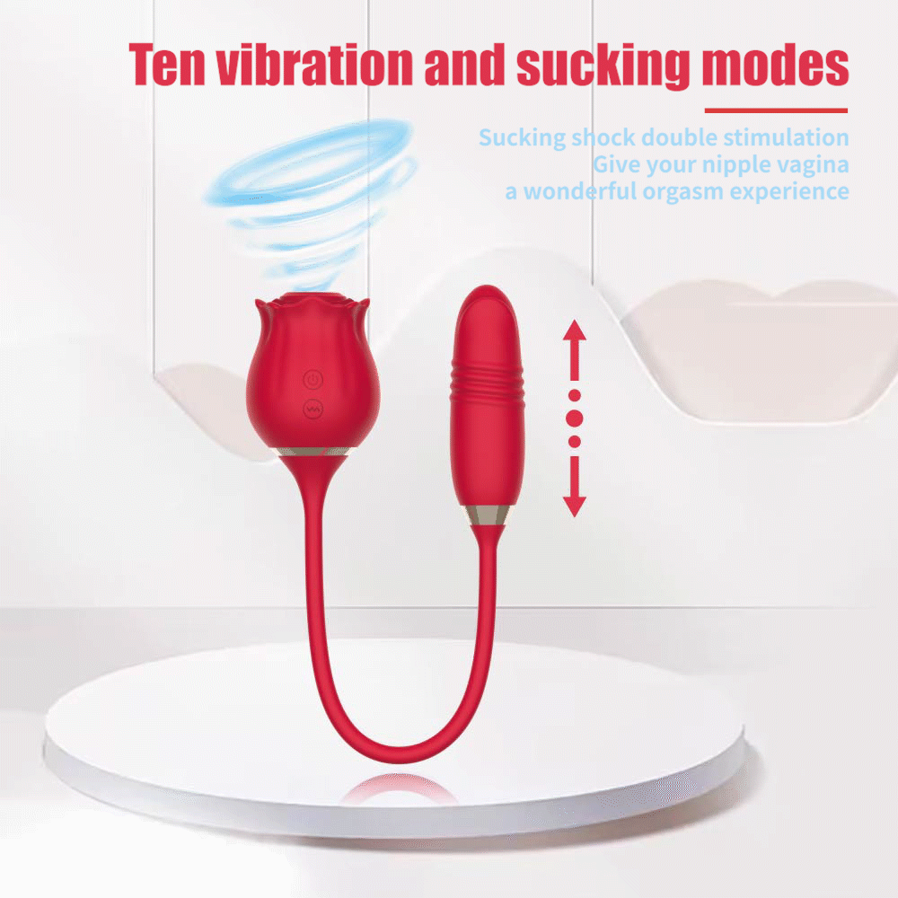 Rose Sucking Vibrator Female Nipple Clitoris Stimulator Thrusting Telescopic Vagin Massager Dildo Masturbation Sex Toy for Women