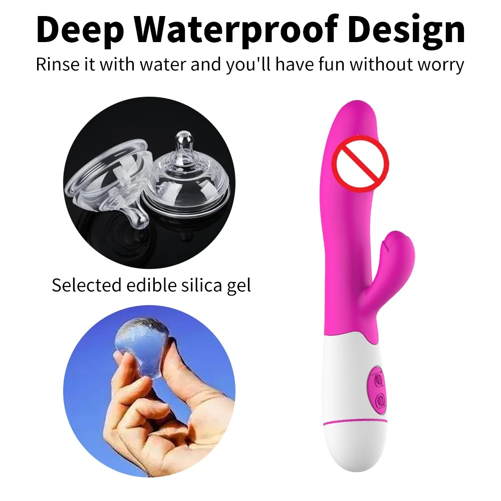 30 Speed Rechargeable Handheld Silicone Adult Clit Clitoral Clitoris Sex Toy G Spot Dual Motor Rabbit Vibrator for Women Female