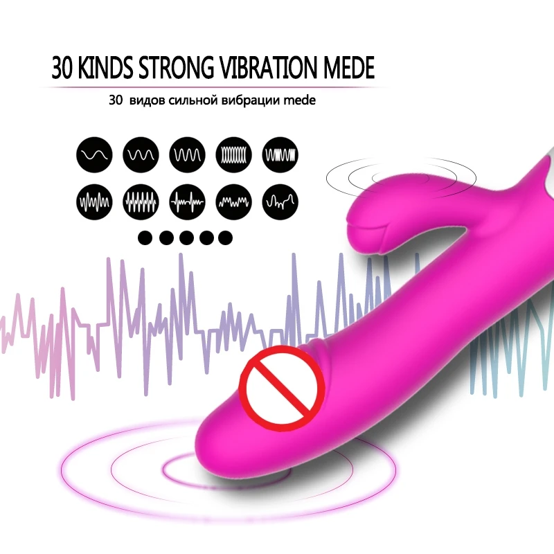 30 Speed Rechargeable Handheld Silicone Adult Clit Clitoral Clitoris Sex Toy G Spot Dual Motor Rabbit Vibrator for Women Female