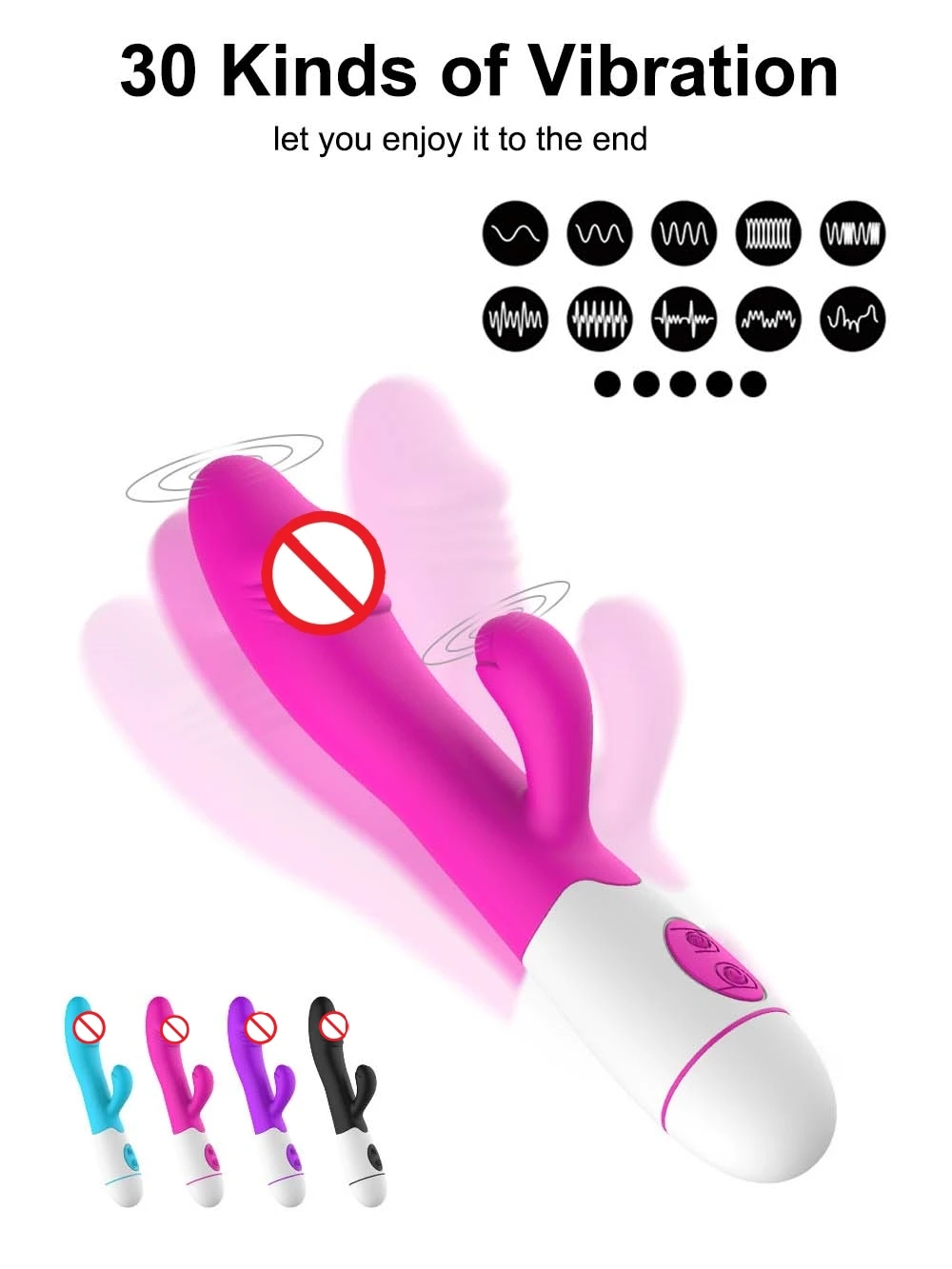 30 Speed Rechargeable Handheld Silicone Adult Clit Clitoral Clitoris Sex Toy G Spot Dual Motor Rabbit Vibrator for Women Female