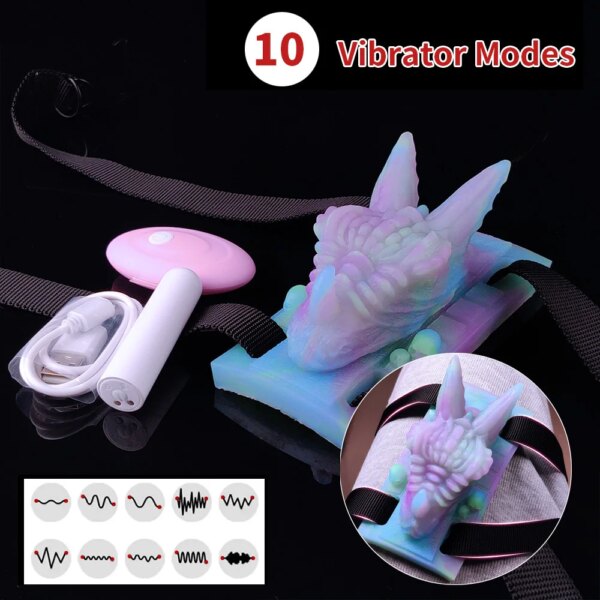 Strapon Fantasy Dragon Grinder Silicone Sex Toy 10 Modes Vibrator For Women Men Masturbator G-Spot Stimulator