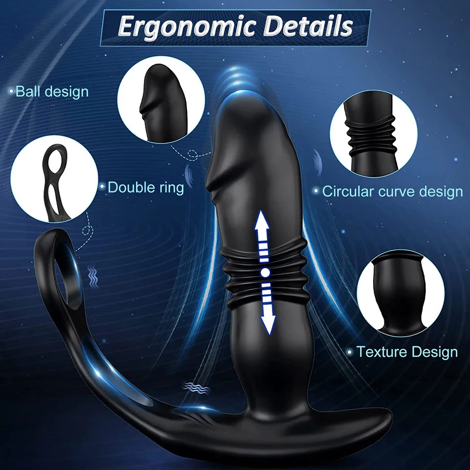 Men Double Locking Ring Usb-Powered Anal Vibrator Remote Control Retractable Anal Plug Prostate Massager Masturbator Butplug Men Double Locking Ring Usb-Powered Anal Vibrator Remote Control Retractable Anal Plug Prostate Massager Masturbator Butplug