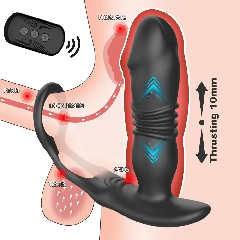 Silicone Anal Vibrator Thrusting Prostate Stimulator Massager Delay Ejaculation Lock Ring Anal Butt Plug Sex Toys Dildos for Men Silicone Anal Vibrator Thrusting Prostate Stimulator Massager Delay Ejaculation Lock Ring Anal Butt Plug Sex Toys Dildos for Men