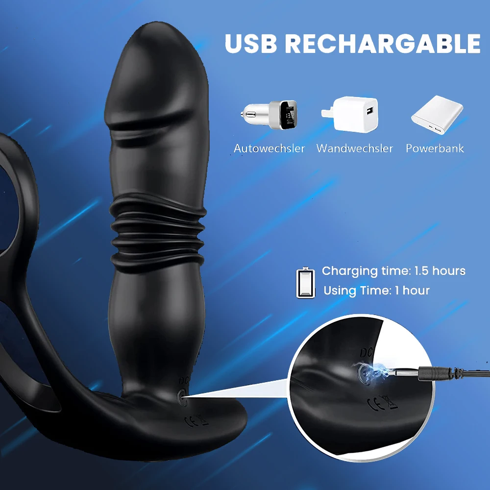 Silicone Anal Vibrator Thrusting Prostate Stimulator Massager Delay Ejaculation Lock Ring Anal Butt Plug Sex Toys Dildos for Men Silicone Anal Vibrator Thrusting Prostate Stimulator Massager Delay Ejaculation Lock Ring Anal Butt Plug Sex Toys Dildos for Men