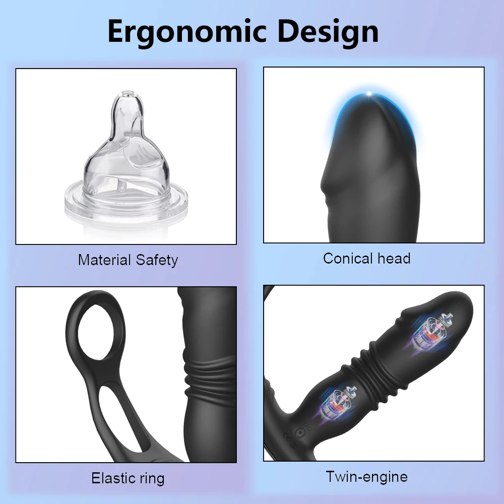 Silicone Anal Vibrator Thrusting Prostate Stimulator Massager Delay Ejaculation Lock Ring Anal Butt Plug Sex Toys Dildos for Men