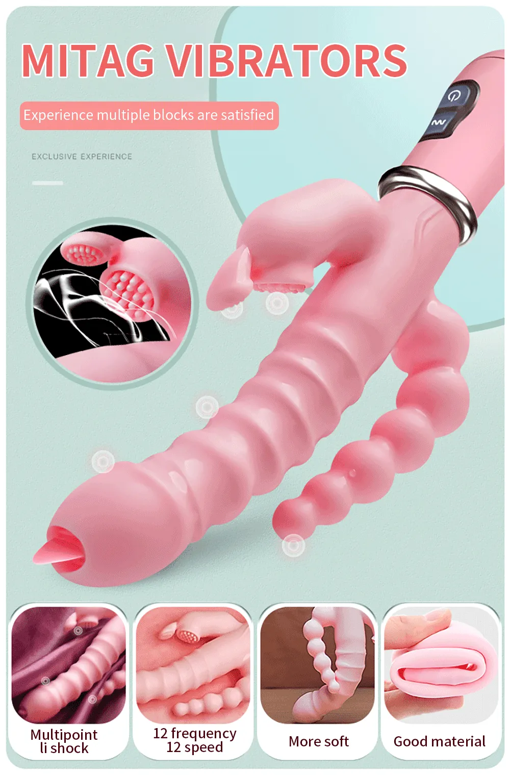 Rabbit G Spot Dildo Vibrator Clitoris Stimulator Penis Anal Double Penetration Tongue Licking Double Rod Sex Toy For Women Adult