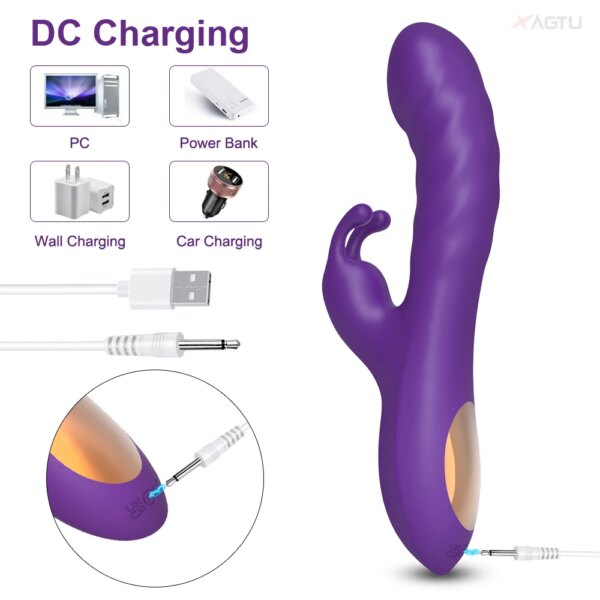 Powerful Rabbit Vibrator for Women Clit Nipple Clitoris Stimulator G Spot Vagina Massager 2 in 1 Dildo Sex Toys for Adult Goods