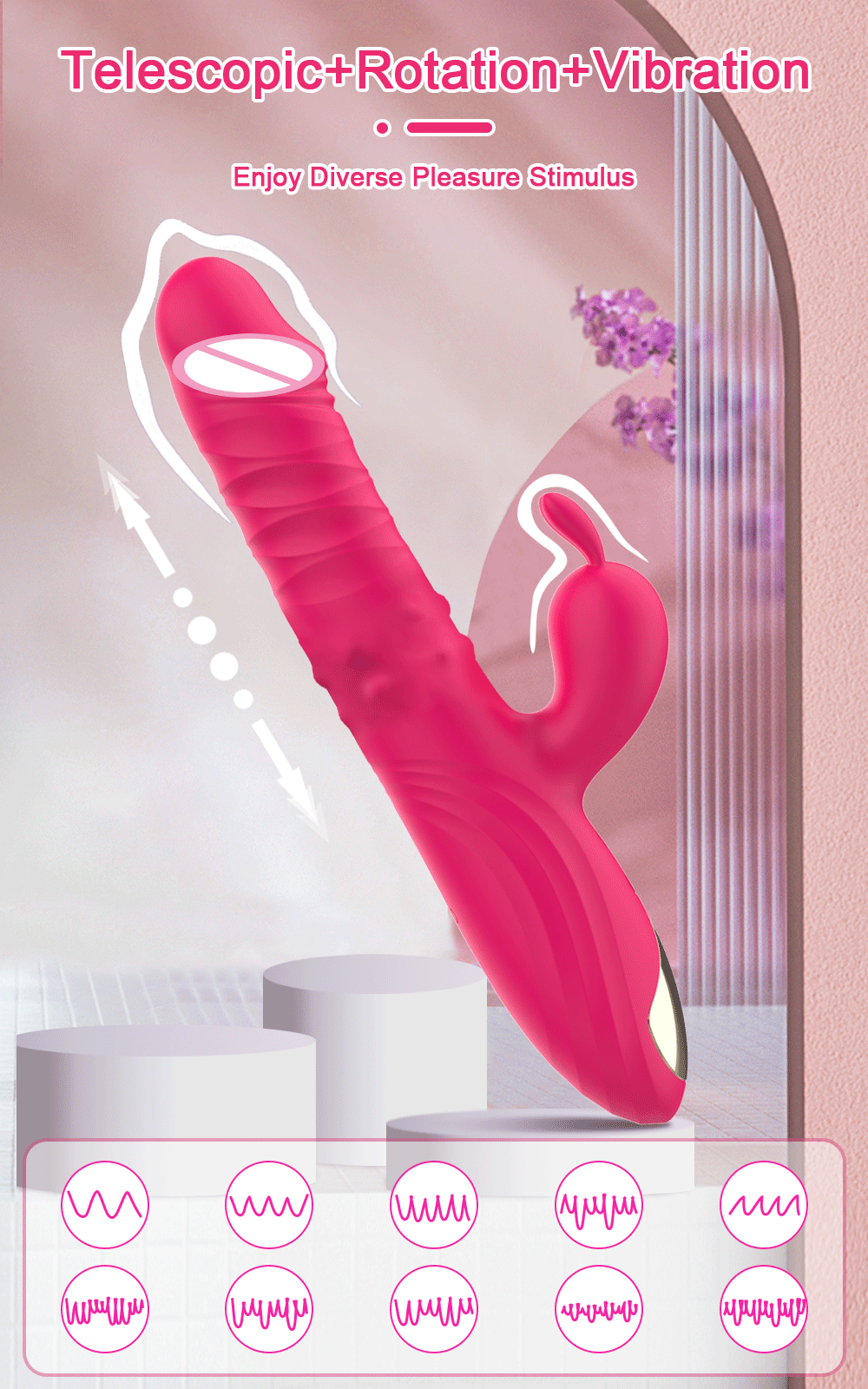 Rabbit Vibrator Telescopic Vibration G Spot Clitoris Stimulator Dildo Vibrators Female Nipple Masturbation Sex Toys for Women