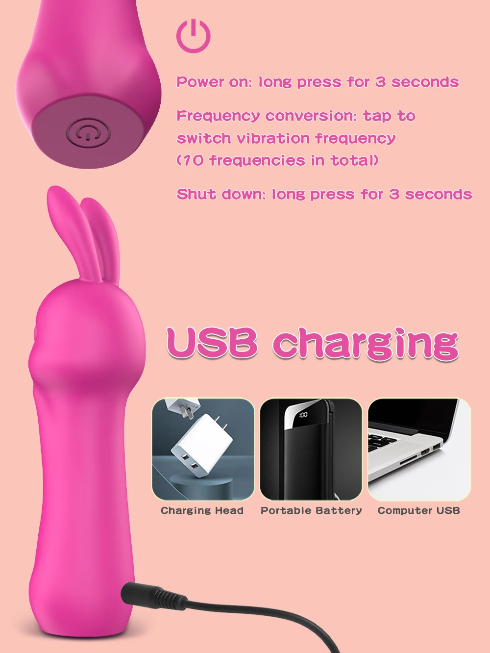 Rabbit Vibrator 10 Mode Clitoris Vibration Dildo Masturbator Female Vaginal Massage Adult G-Spot Stimulator Sex Toys For Women