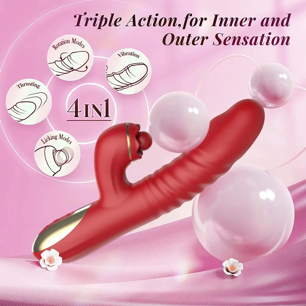 Telescopic Rotating Licking Rabbit Vibrator Dildo Vaginal Female Clitoris G-spot Stimulator Intimate Goods Adult Sex Toy Orgasm