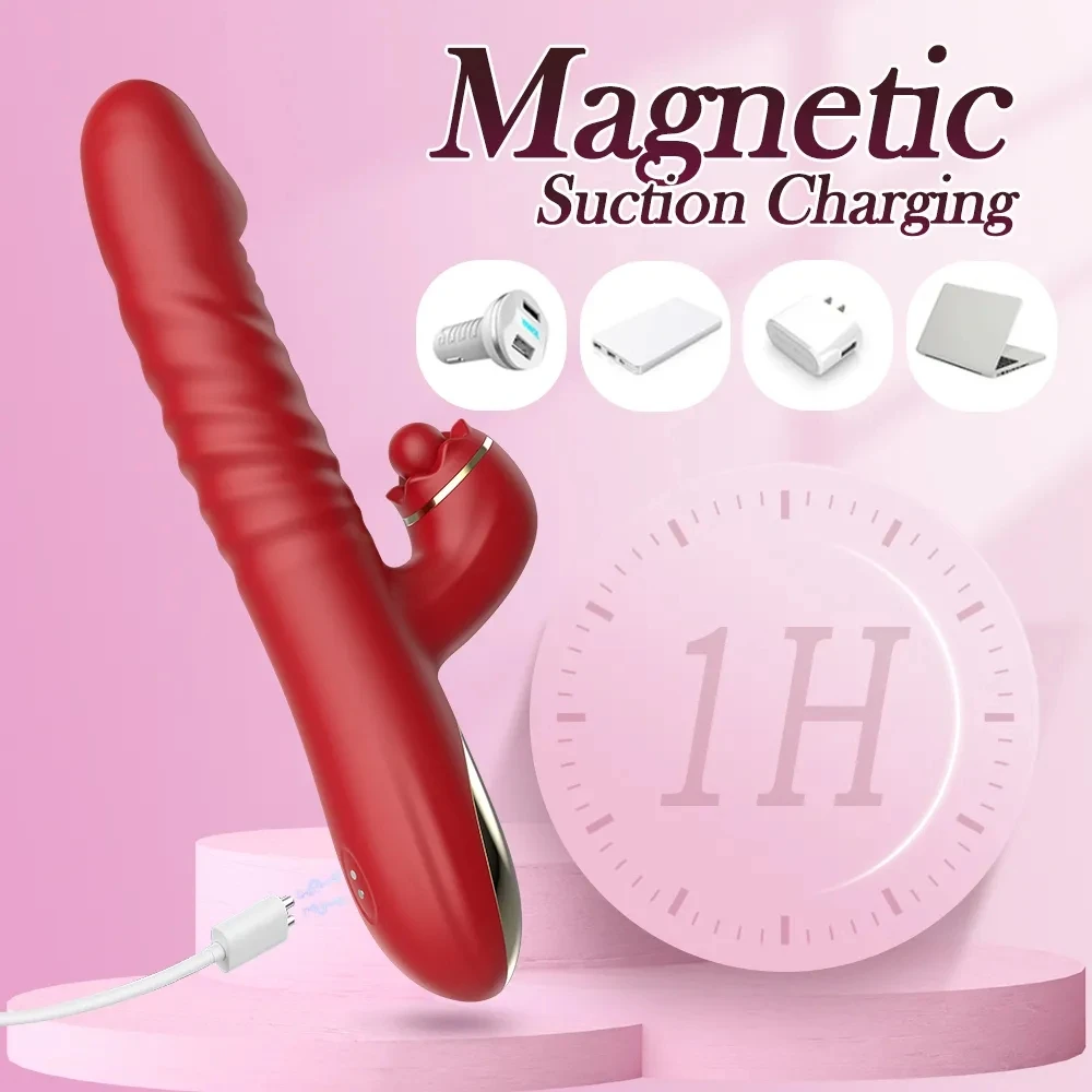Telescopic Rotating Licking Rabbit Vibrator Dildo Vaginal Female Clitoris G-spot Stimulator Intimate Goods Adult Sex Toy Orgasm