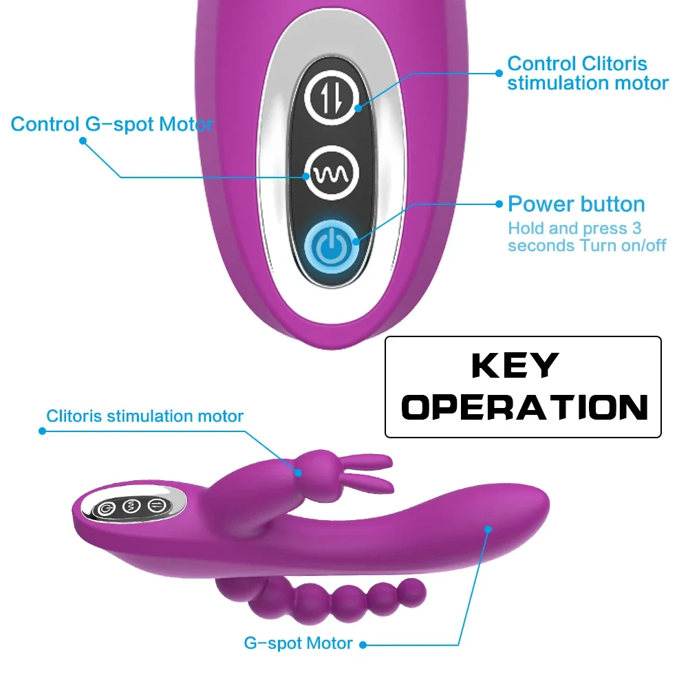 Rabbit Vibrator Clitoris Stimulator 3 in 1 G-Spot Dildo Penis Anal Double Penetration Female Masturbator Sex Toys for Woman 18+