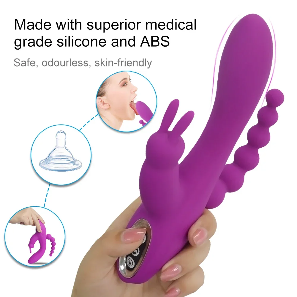 Rabbit Vibrator Clitoris Stimulator 3 in 1 G-Spot Dildo Penis Anal Double Penetration Female Masturbator Sex Toys for Woman 18+