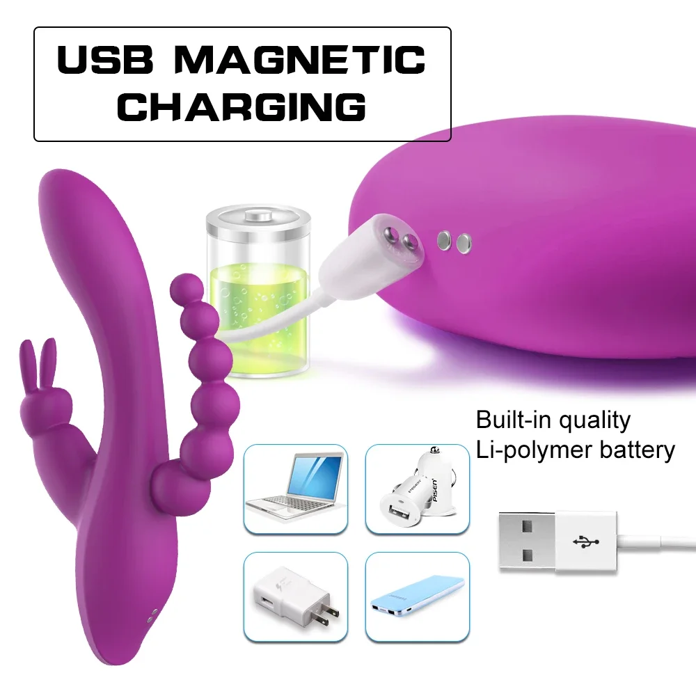 Rabbit Vibrator Clitoris Stimulator 3 in 1 G-Spot Dildo Penis Anal Double Penetration Female Masturbator Sex Toys for Woman 18+