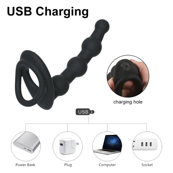 10 Speed Penis Vibrating Ring Double Penetration Strapon Dildo Anal Beads Butt Plug Rabbit Vibrator Clitoris Sex Toys for Couple