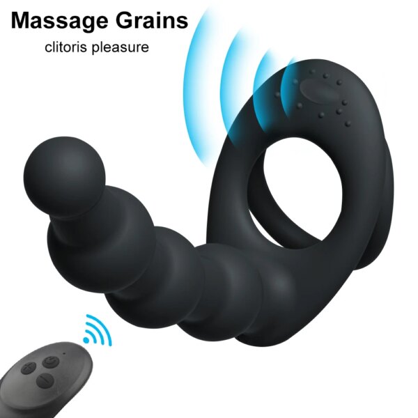 10 Speed Penis Vibrating Ring Double Penetration Strapon Dildo Anal Beads Butt Plug Rabbit Vibrator Clitoris Sex Toys for Couple
