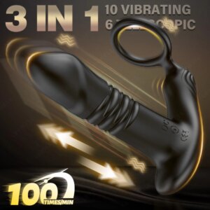 Thrusting Anal Vibrator with Cock Ring Prostate Massager Anal Plug Vibrator Remote Control Butt Plug Sex Toy for Men and Couple