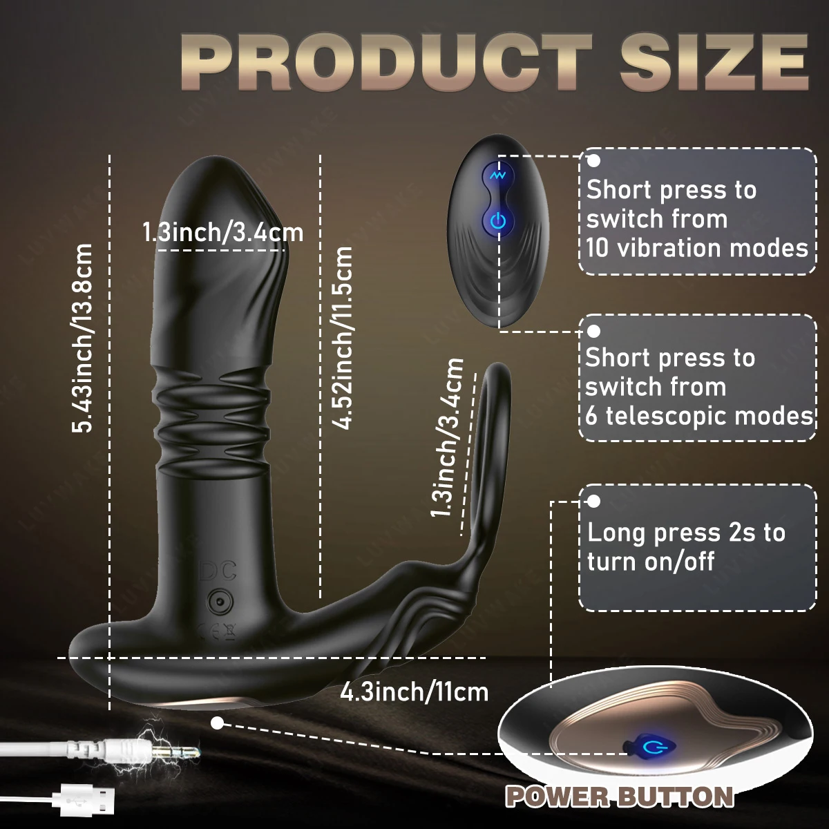 Thrusting Anal Vibrator with Cock Ring Prostate Massager Anal Plug Vibrator Remote Control Butt Plug Sex Toy for Men and Couple
