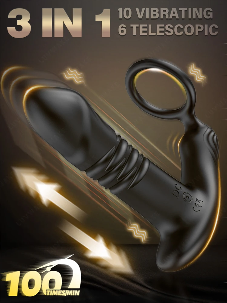 Thrusting Anal Vibrator with Cock Ring Prostate Massager Anal Plug Vibrator Remote Control Butt Plug Sex Toy for Men and Couple