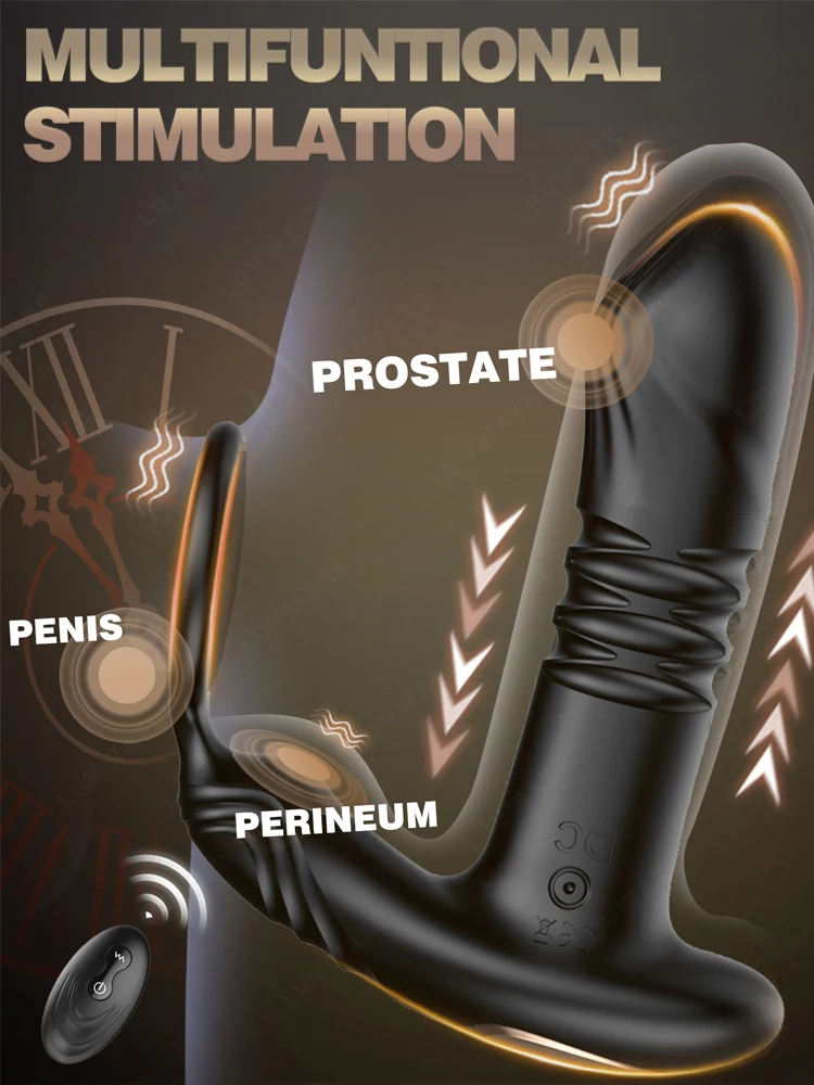 Thrusting Anal Vibrator with Cock Ring Prostate Massager Anal Plug Vibrator Remote Control Butt Plug Sex Toy for Men and Couple