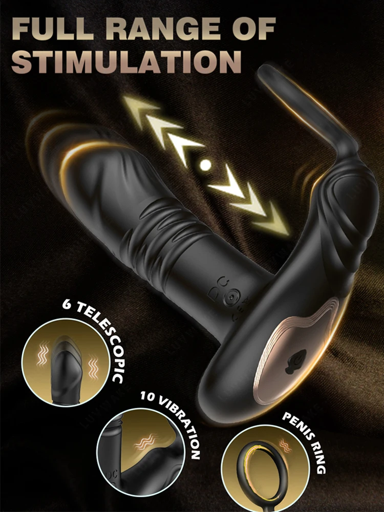 Thrusting Anal Vibrator with Cock Ring Prostate Massager Anal Plug Vibrator Remote Control Butt Plug Sex Toy for Men and Couple